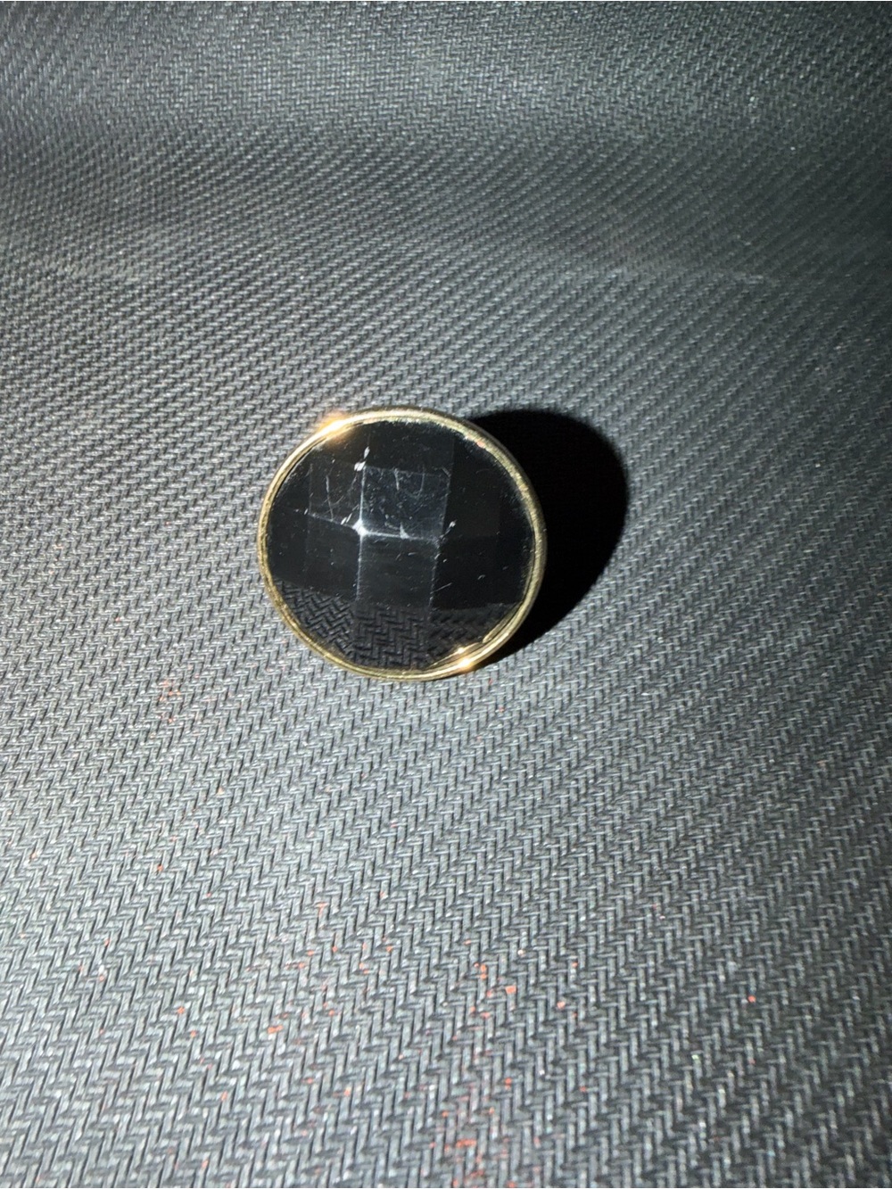 Kate Spade Round Black Faceted Cocktail Ring with Gold Trim